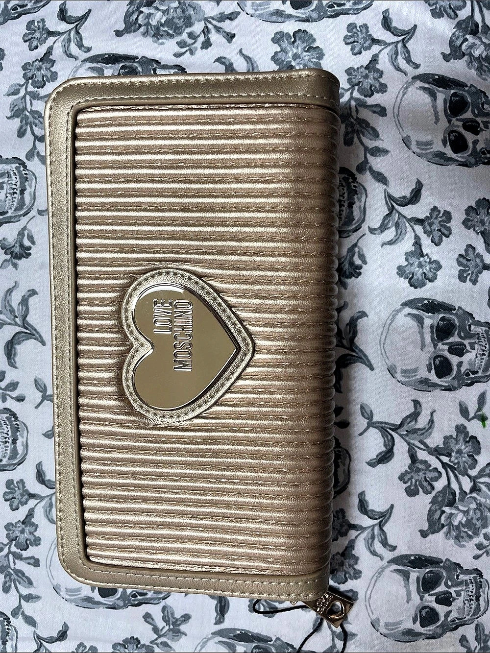 Love Moschino Quilted Heart Logo Zip Around Wallet Gold